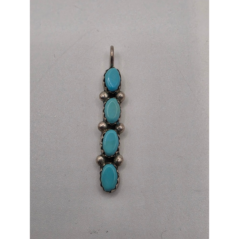 V Martyn Navajo Sterling Silver Turquoise 4‎ Stone Drop Pendant Signed 1.75 Inch